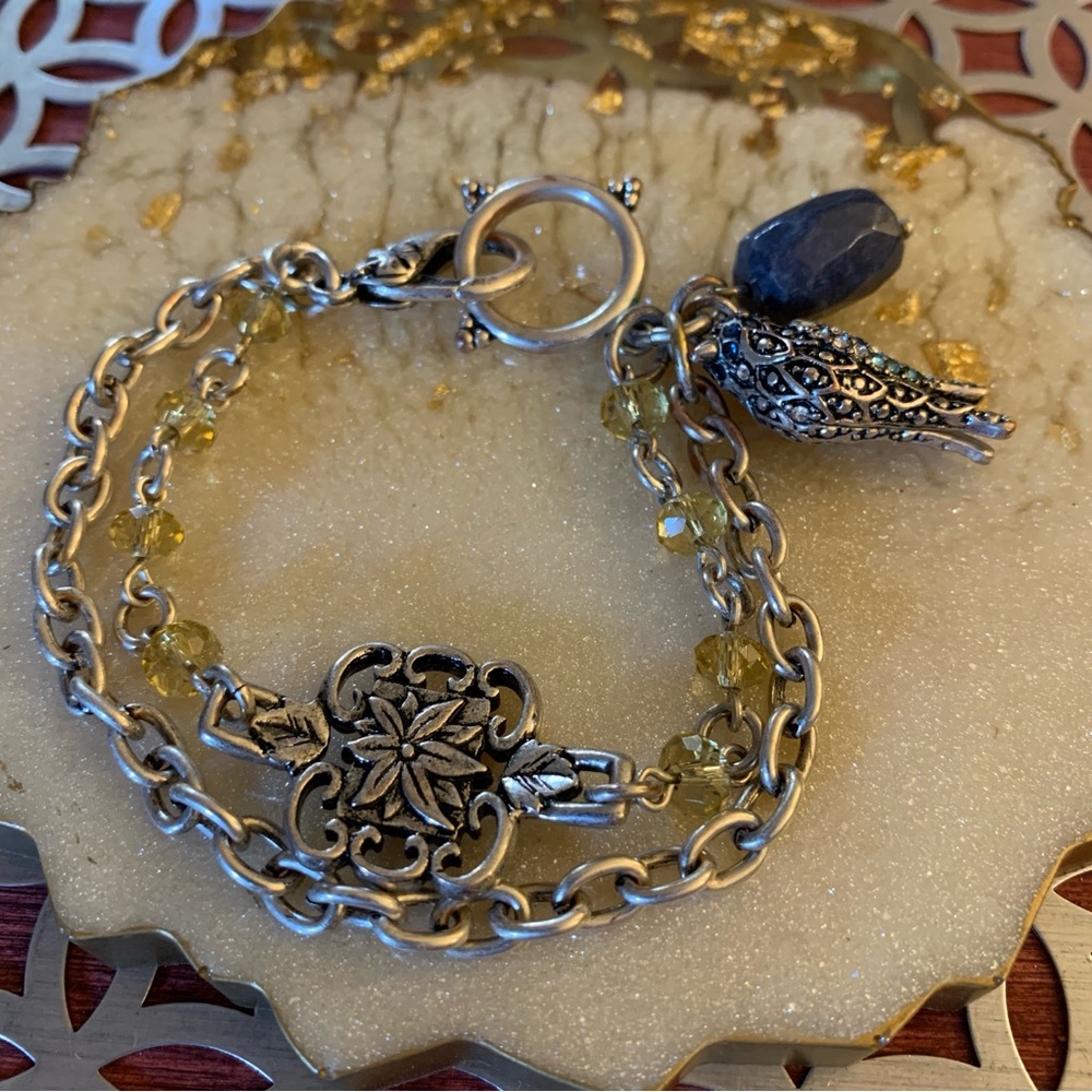 Charm Bracelet Bird Silver Tone Bracelet